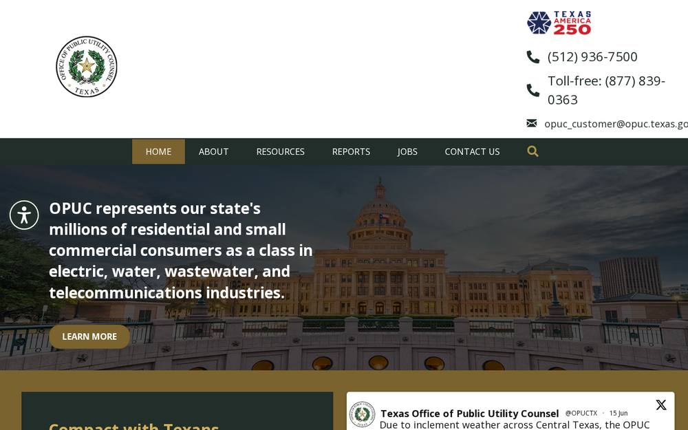 Screenshot of Office of Public Utility Counsel website